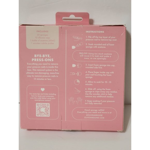 Olive & June Bye Bye Press-On Nail Polish Remover Kit w/caps, sponges, acetone - Picture 4 of 10